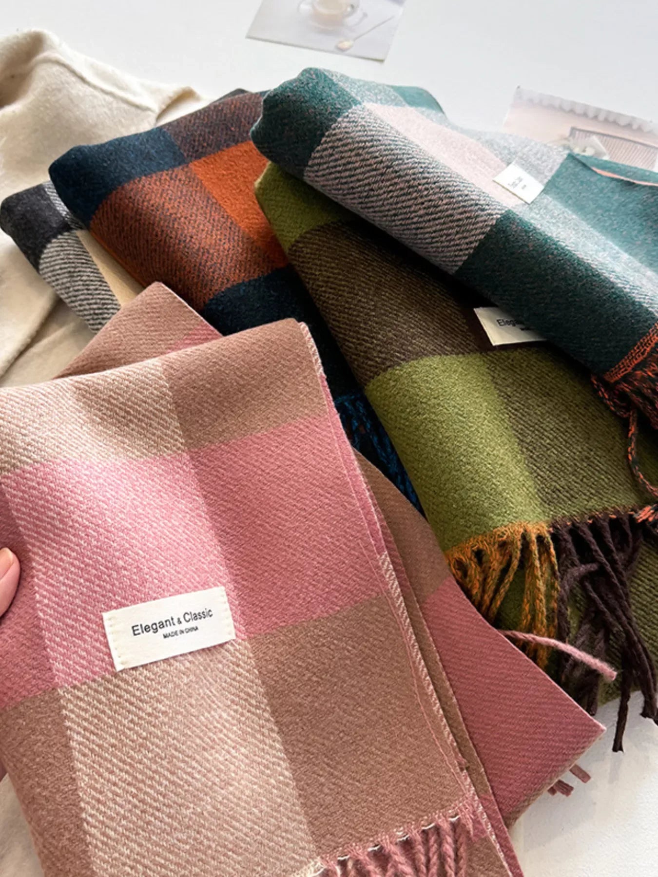 Plaid Fringe Scarf - Makw Official Site