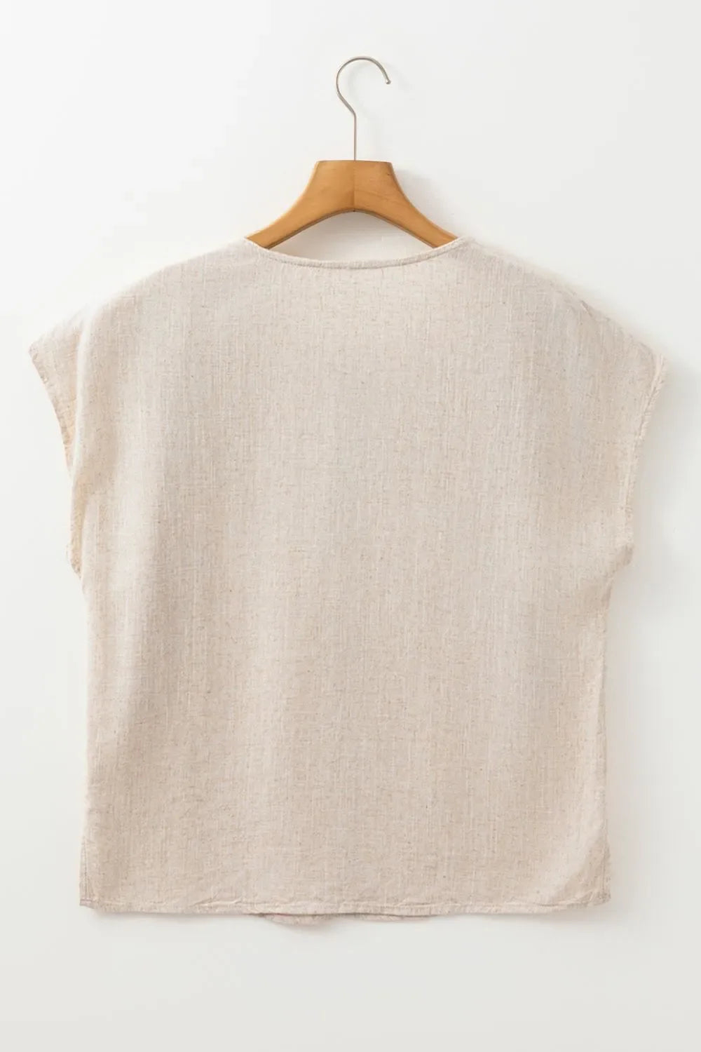 Geometric Embroidered Short Sleeve Tassel Tie Neck Blouse - Makw Official Site