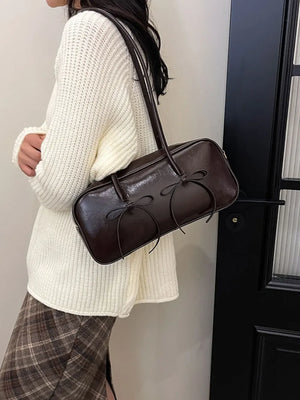 PU Leather Bow Trim Shoulder Bag - Makw Official Site