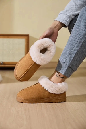 Faux Fur Round Toe Platform Slippers - Makw Official Site