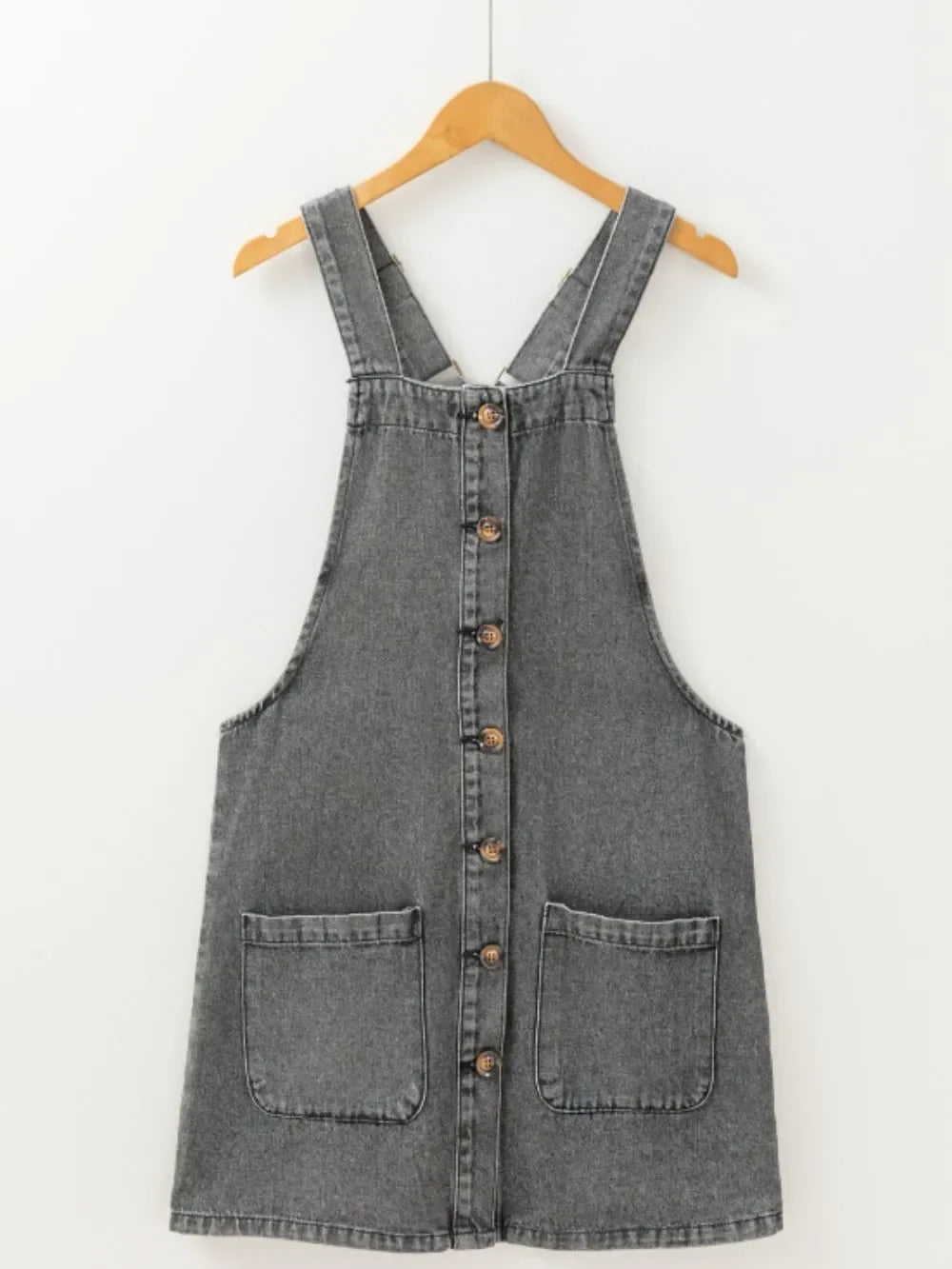Wide Strap Button Down Denim Overall Dress - Makw Official Site
