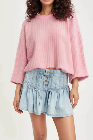 Buttoned Ruffled Mini Denim Skirt - Makw Official Site