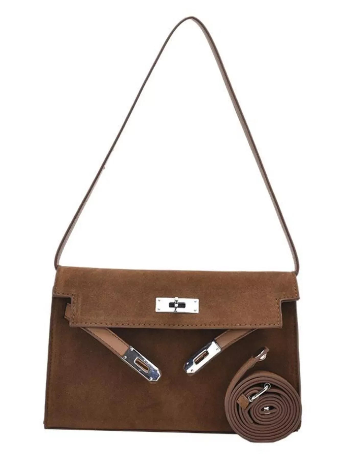 Solid Color Buckle Shoulder Bag - Makw Official Site