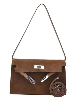 Solid Color Buckle Shoulder Bag - Makw Official Site