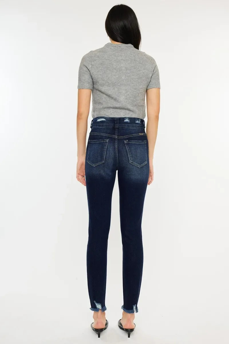 Kancan Full Size Cat's Whiskers Raw Hem High Waist Jeans - Makw Official Site
