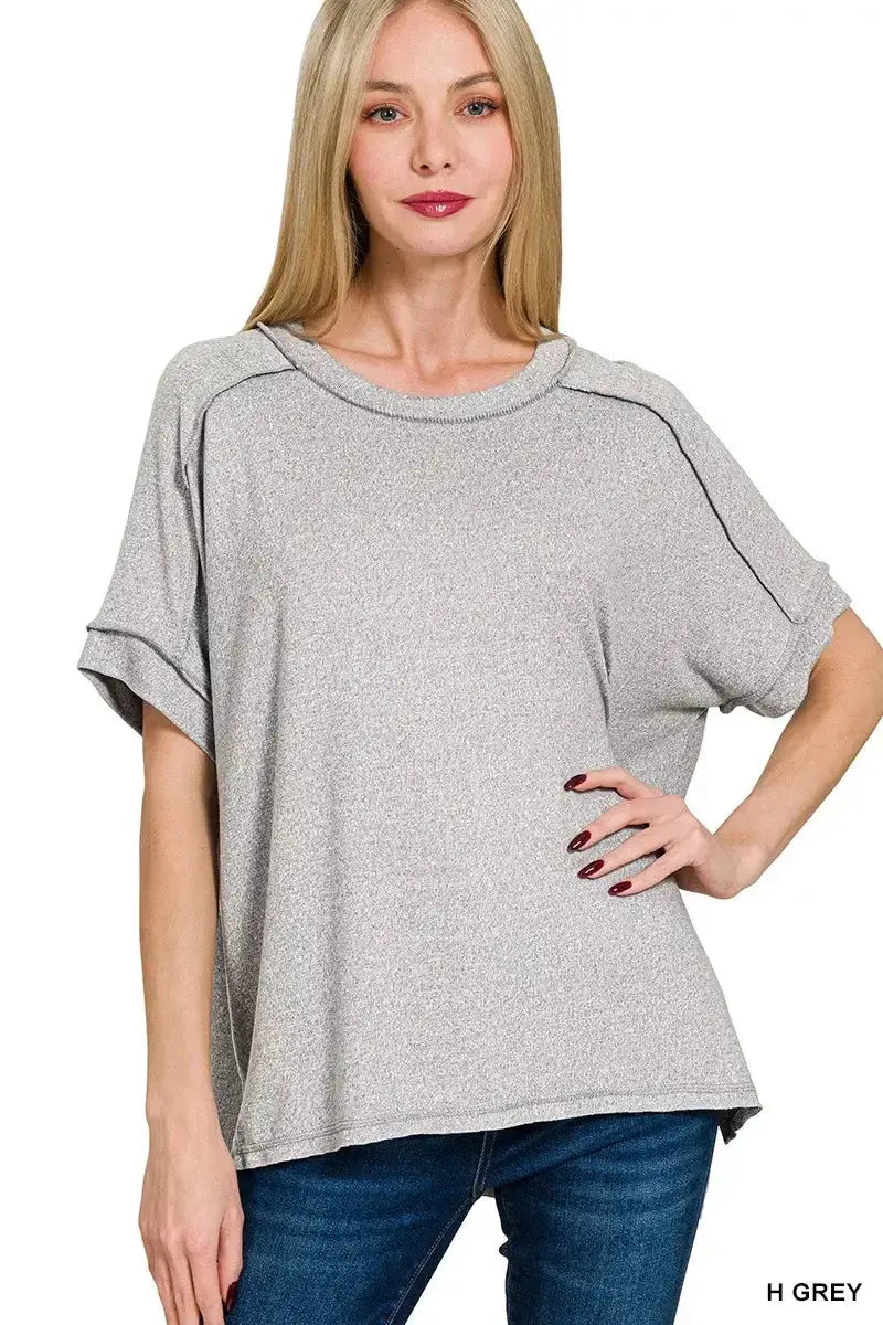 Zenana Full Size Soft Melange Hacci Short Sleeve Hi-low Tee Plus Size - Makw Official Site