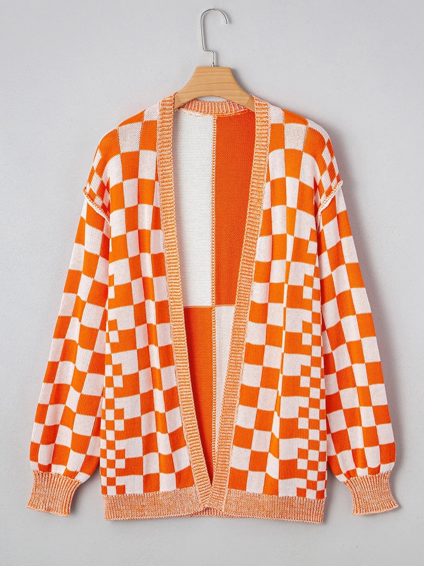 Checkered Pattern Open Front Cardigan - Makw Official Site