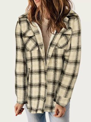 Oversized Plaid Long Sleeve Fleece Jacket - Makw Official Site