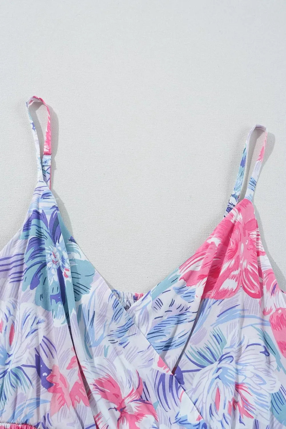 Floral Spaghetti Strap Surplice Neck Shirred Waist Mini Dress - Makw Official Site