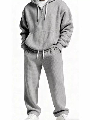 Men's Full Size Casual Waffle Knit Hoodie and Pants Set Plus Size - Makw Official Site