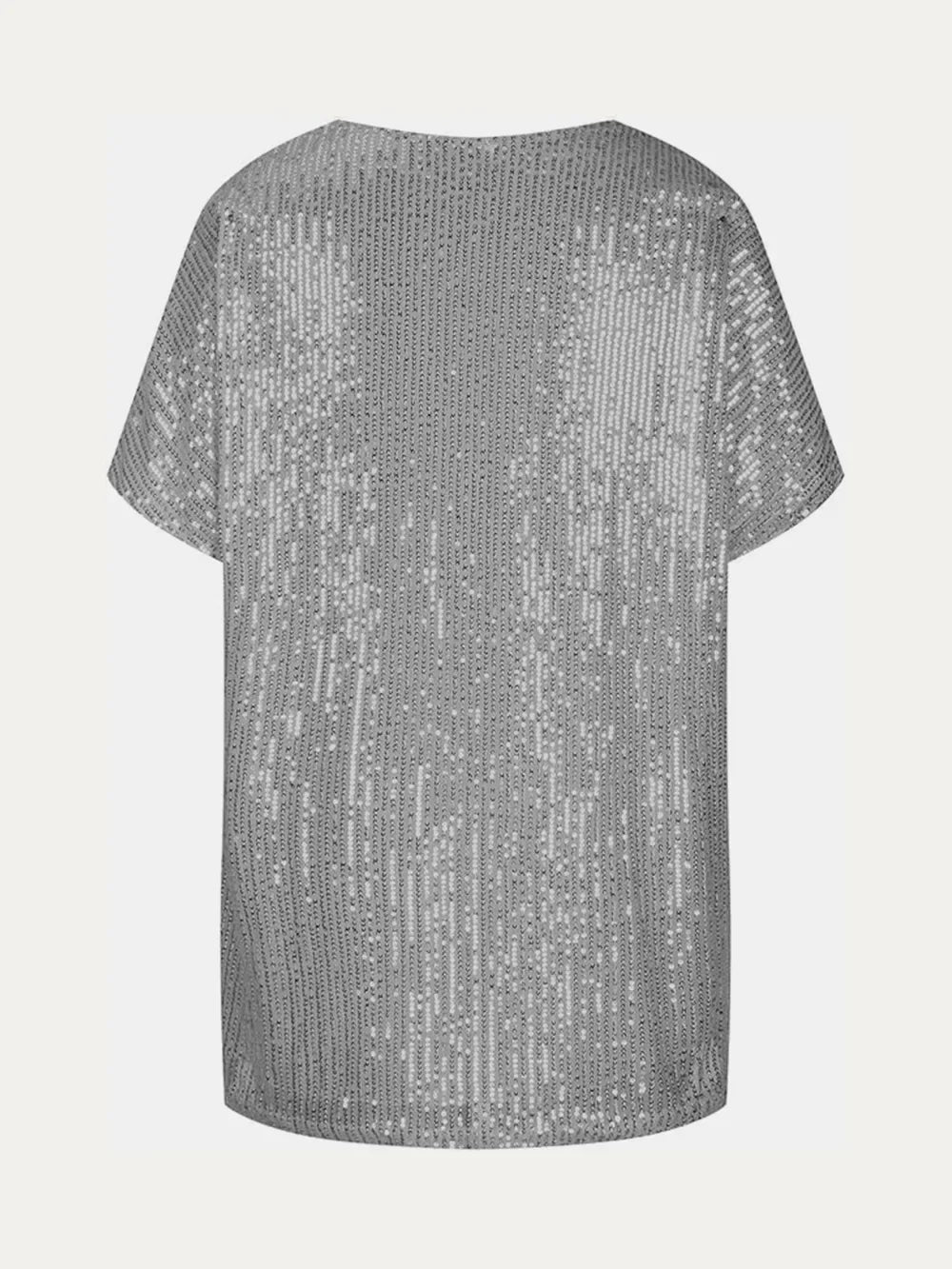 Full Size Sequin V-Neck Short Sleeve Top - Makw Official Site