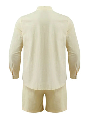 Men's Full Size Button Up Long Sleeve Shirt and Shorts Set Plus Size - Makw Official Site
