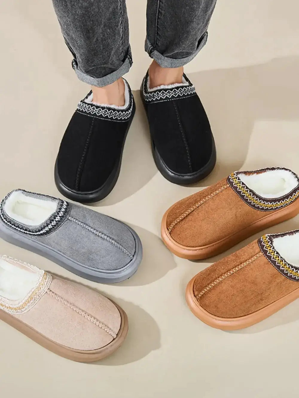 Faux Fur Suede Platform Slippers - Makw Official Site