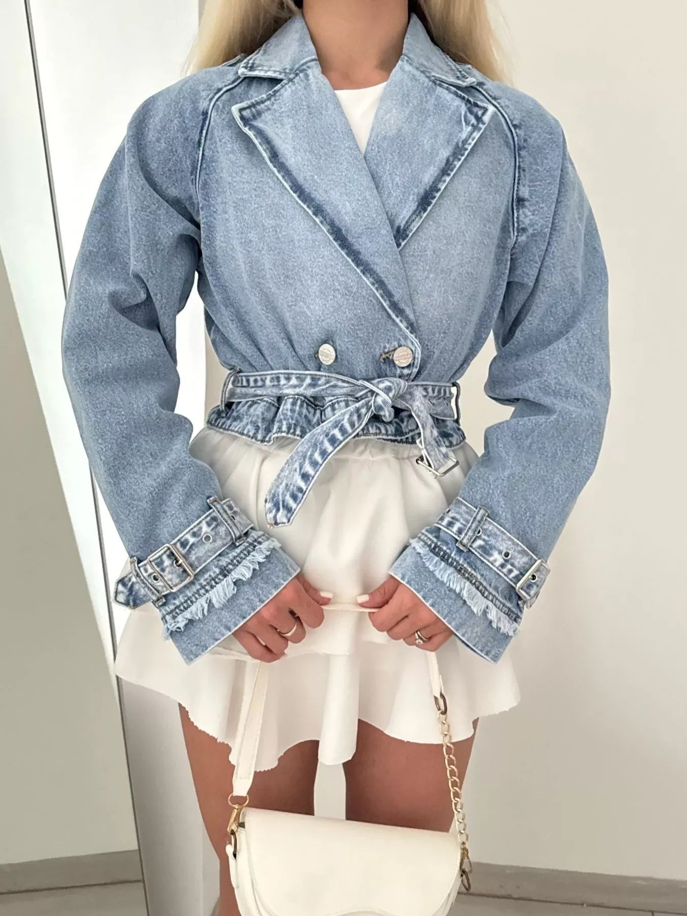 Long Sleeve Crop Denim Jacket - Makw Official Site