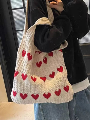 Heart Pattern Knitted Handbag - Makw Official Site