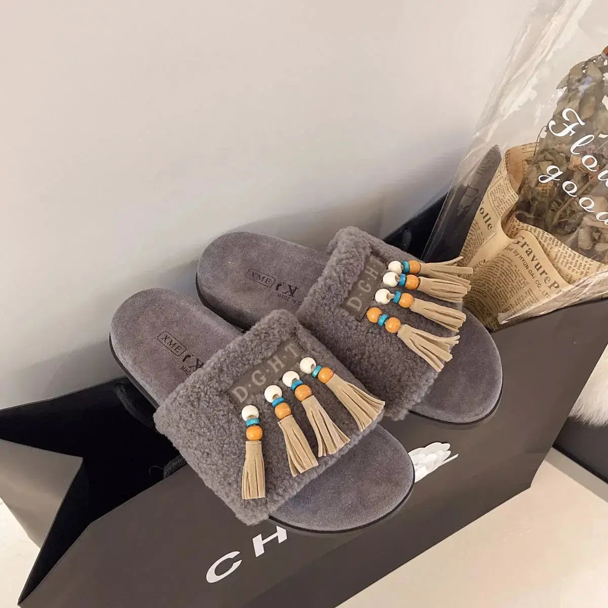 Tassel Open Toe Slippers - Makw Official Site