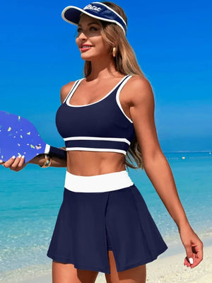 Scoop Neck Top and Skort Swim Set - Makw Official Site