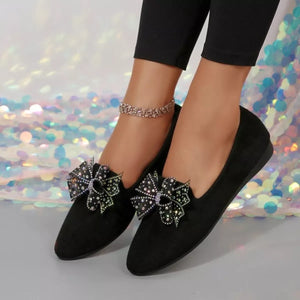 Rhinestone Point Toe Flats Slip-Ons - Makw Official Site