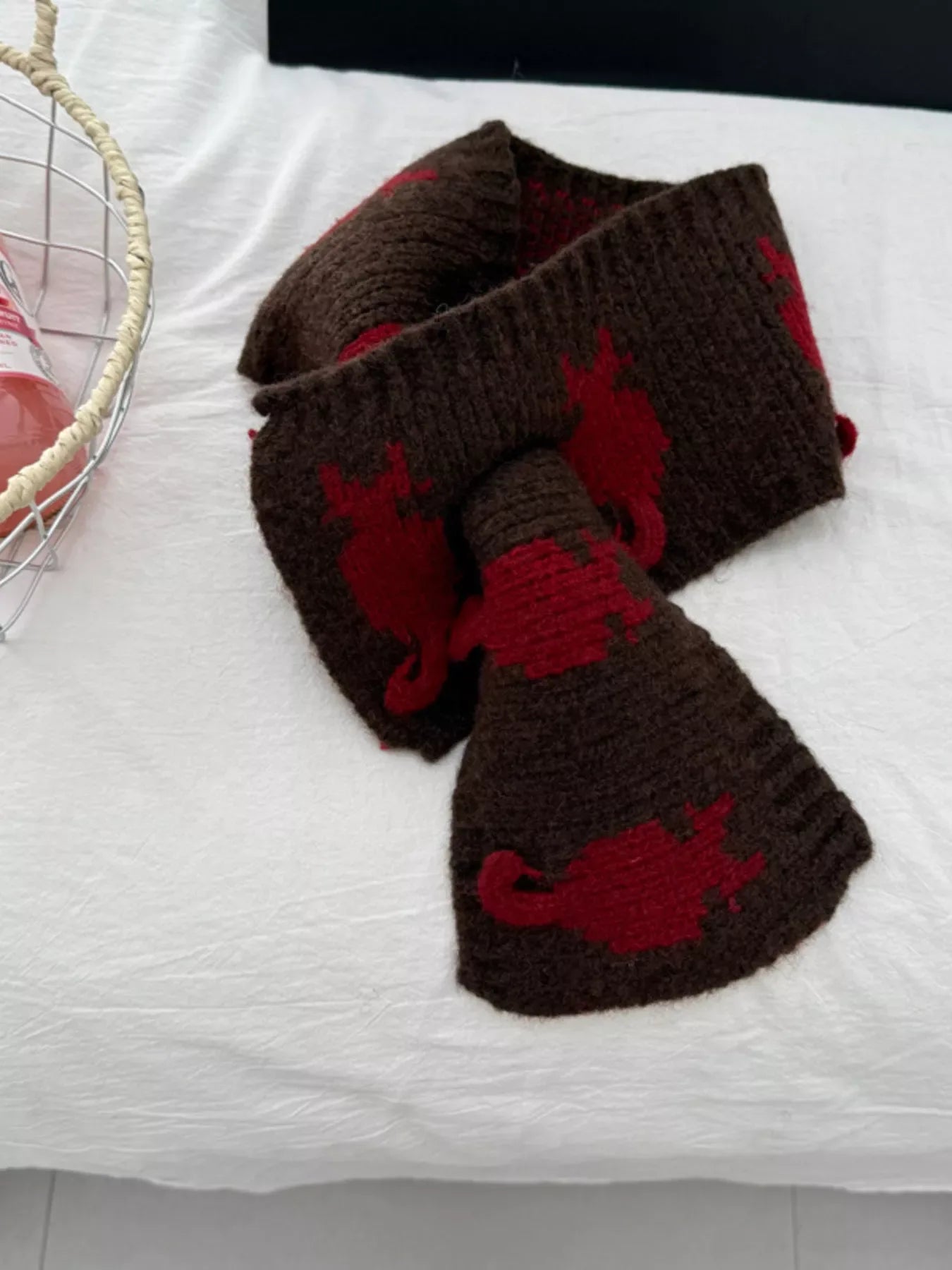 Knitted Contrast Pattern Warm Scarf - Makw Official Site