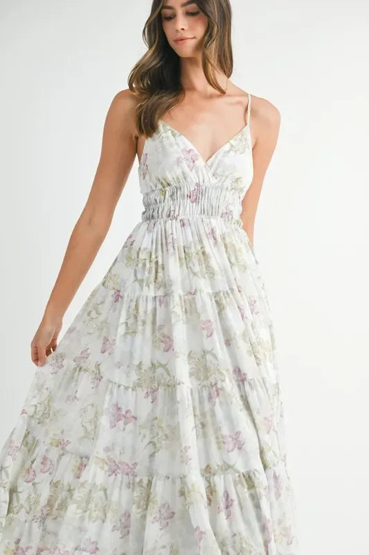 MABLE Floral Print Tiered Cami Maxi Dress - Makw Official Site