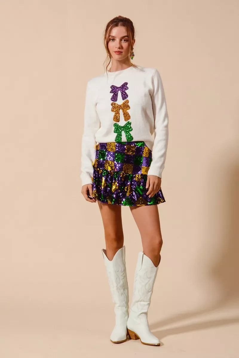 SO ME Mardi Gras Checker Sequins Mini Skirt - Makw Official Site