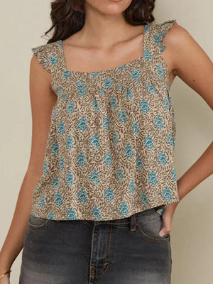 Ruffled Plaid Square Neck Tank - Makw Official Site