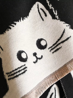 Cute Cat Pattern Knitted Scarf - Makw Official Site