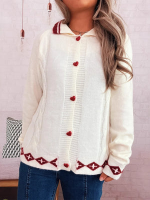 Heart Button Long Sleeve Cardigan - Makw Official Site
