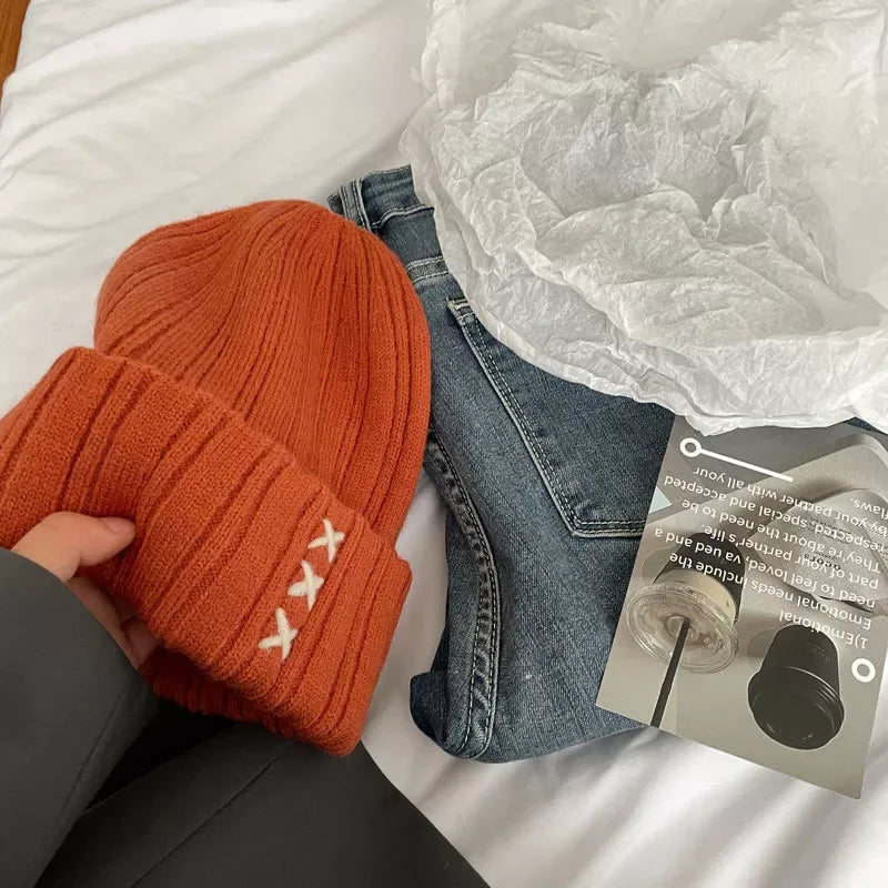 Knitted Beanie Hat with Embroidered Detail - Makw Official Site