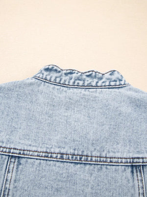 Scalloped Trim Patch Pocket Button Front Denim Vest - Makw Official Site