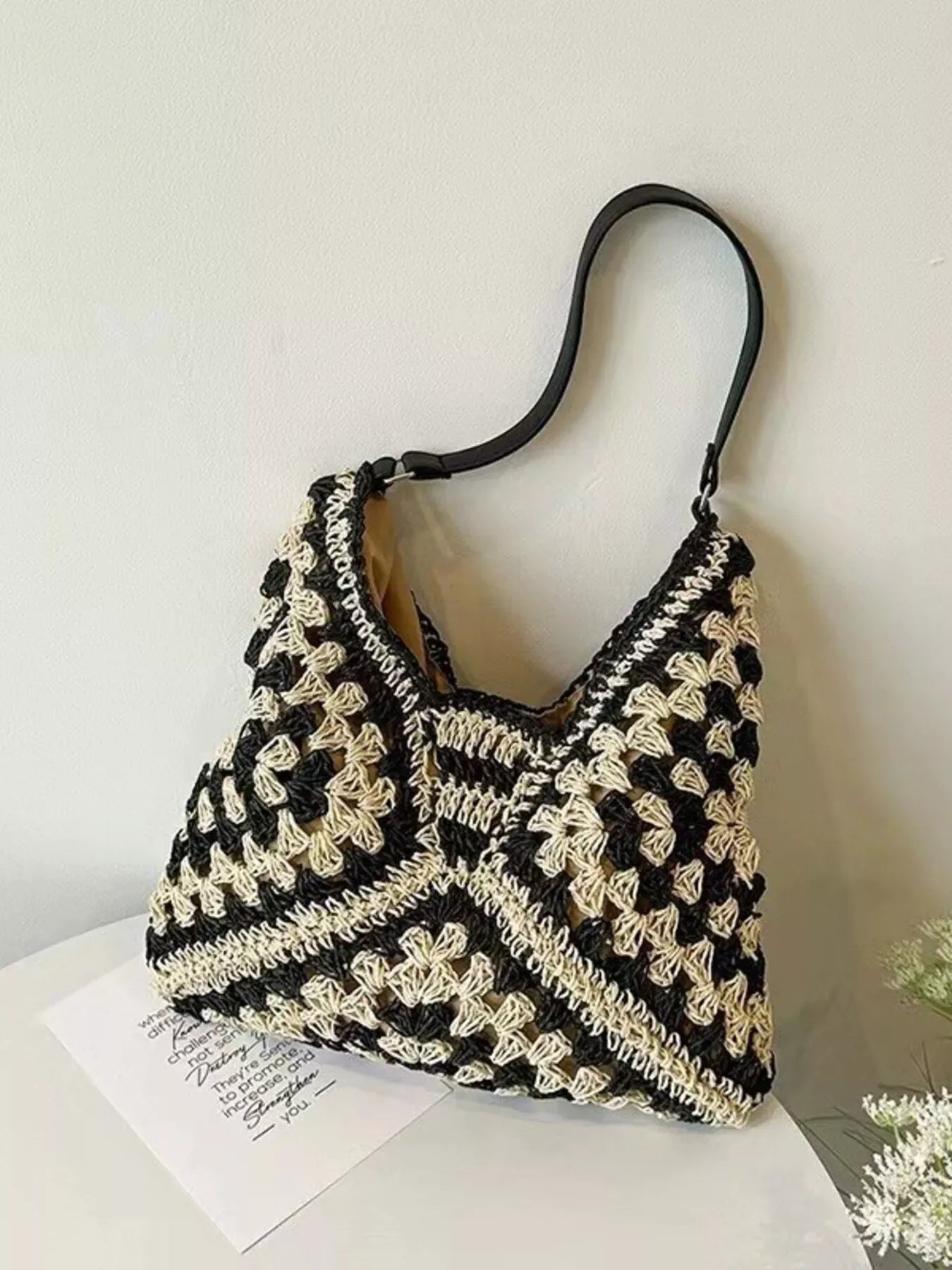 Crochet Two-Tone Shoulder Bag - Makw Official Site