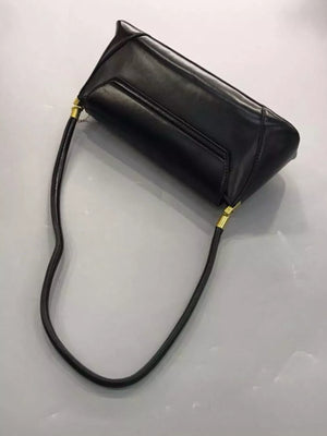 Leather Shoulder Bag with Golden Clasp - Makw Official Site