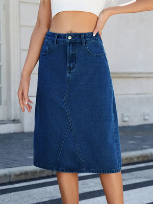 Slit Back Midi Denim Skirt - Makw Official Site