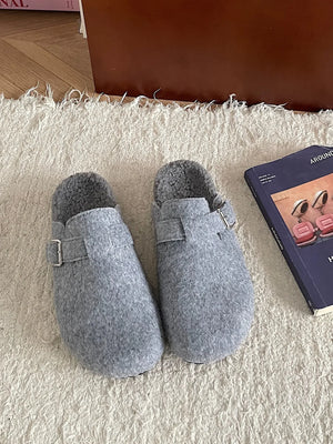 Cozy Plush Buckle Detail Slip-Ons - Makw Official Site