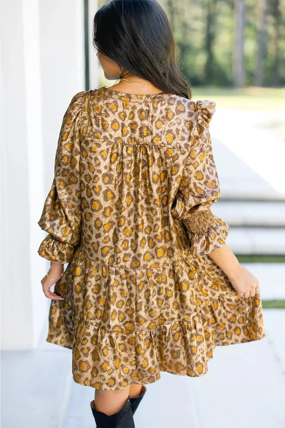 Tiered Leopard Print Mini Dress - Makw Official Site