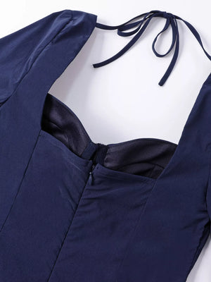 Sweetheart Neckline Long Sleeve A-Line Midi Dress - Makw Official Site