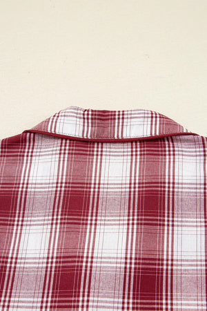 Plaid Long Sleeve Shirt and Drawstring Shorts Lounge Set - Makw Official Site