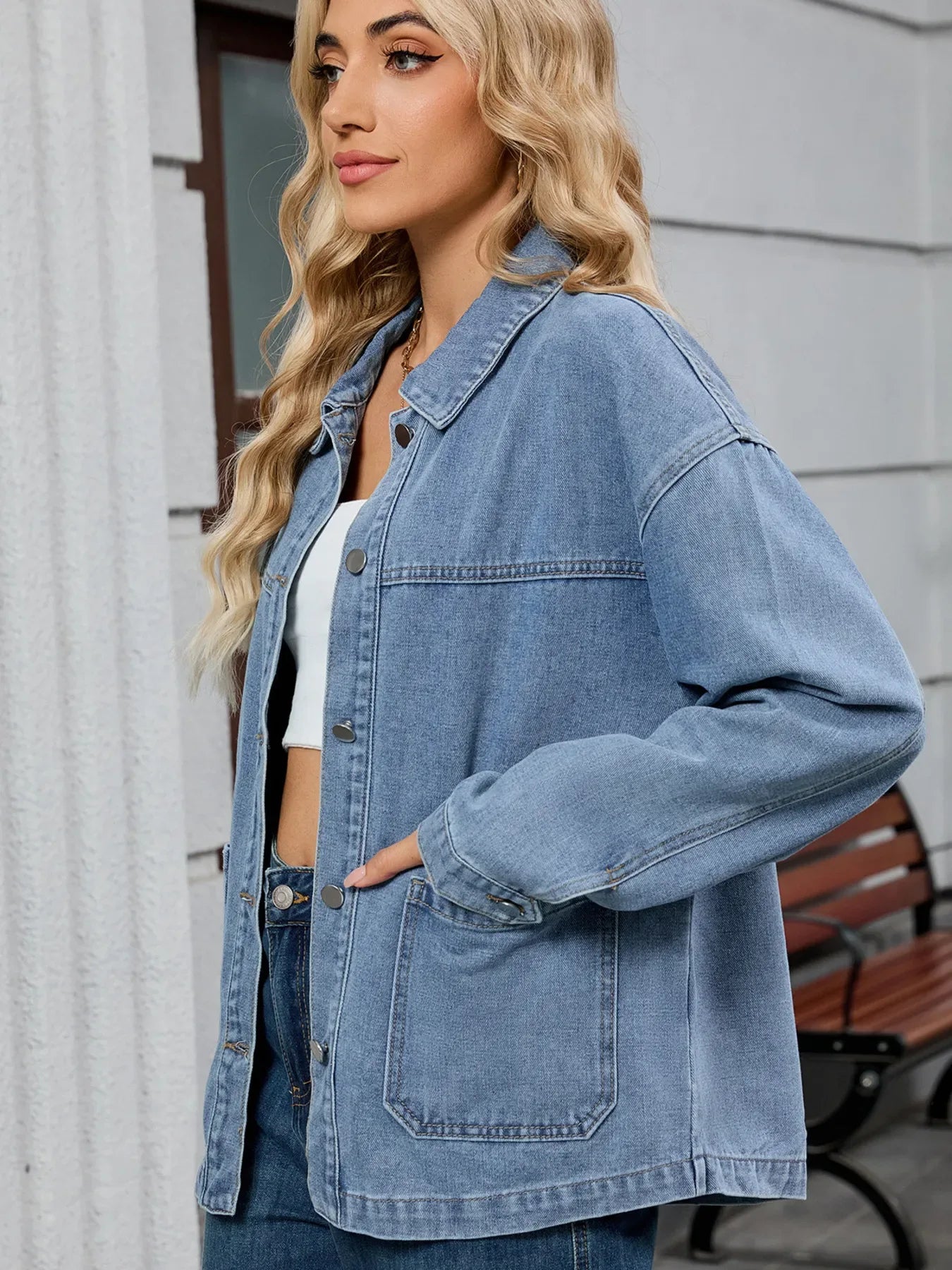 Washed Oversized Button Down Denim Jacket - Makw Official Site