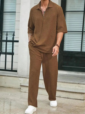 Men's Plus Size Half Sleeve Top and Pants Set - Makw Official Site