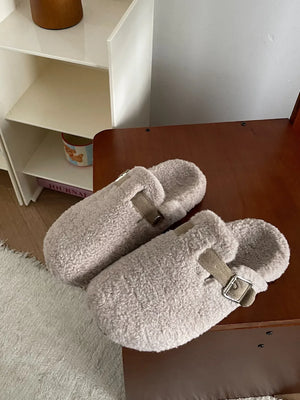 Cozy Plush Buckle Detail Slip-Ons - Makw Official Site