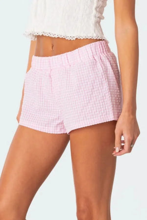 Plaid Elastic Waist Shorts - Makw Official Site