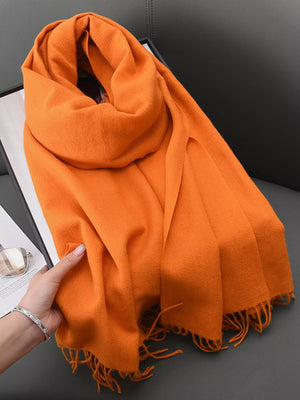 Solid Color Fringe Scarf - Makw Official Site