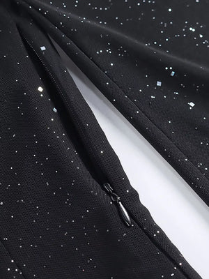 Glitter Mini Dress with Sleeves - Makw Official Site