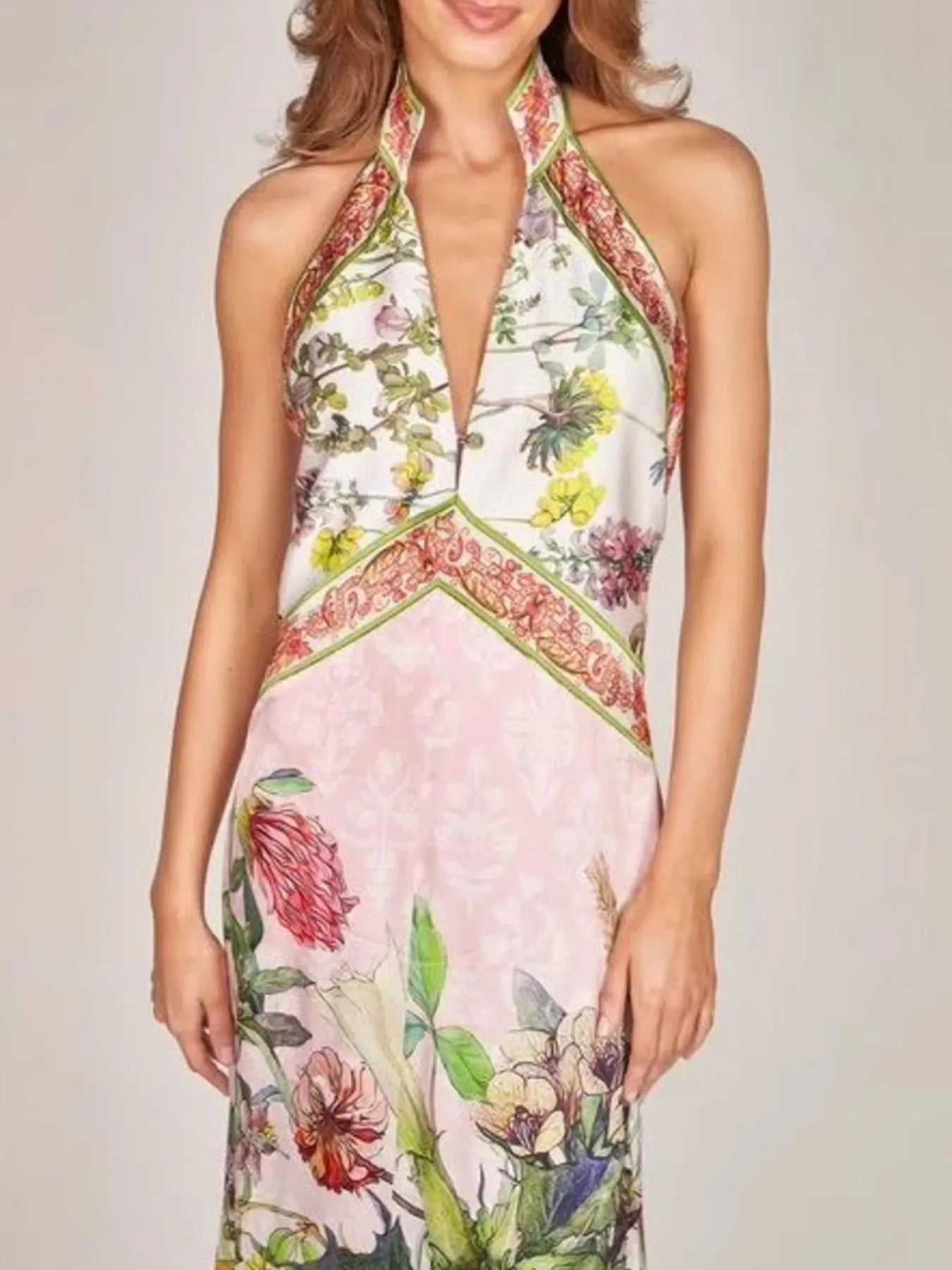 Printed Halter Neck Backless Maxi Dress - Makw Official Site