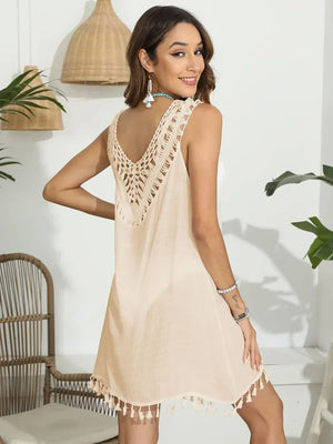 Tassel Scoop Neck Wide Strap Cover-Up - Makw Official Site