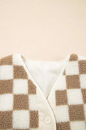 Checkered Sherpa Oversized Button Up Jacket - Makw Official Site