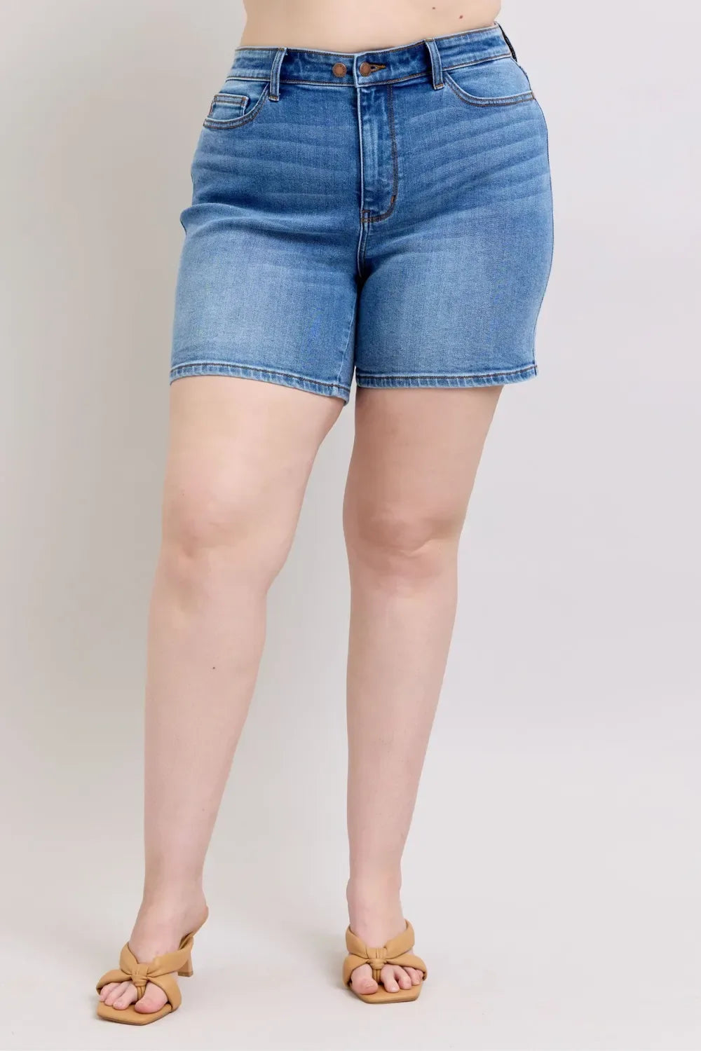 Judy Blue Full Size 2 Button Denim Shorts with Pockets Plus Size - Makw Official Site