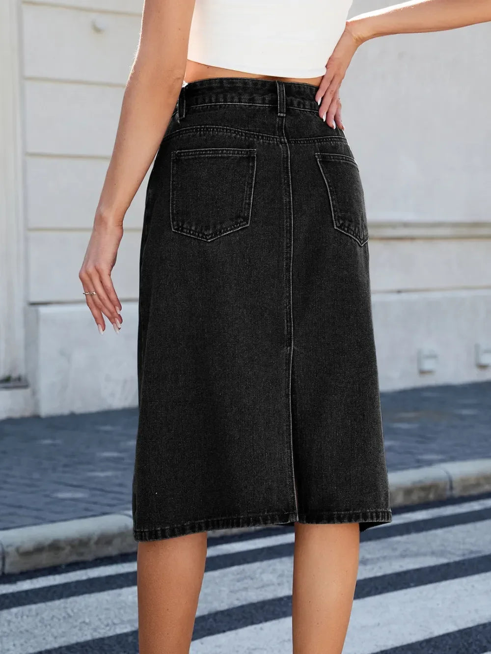 Slit Back Midi Denim Skirt - Makw Official Site