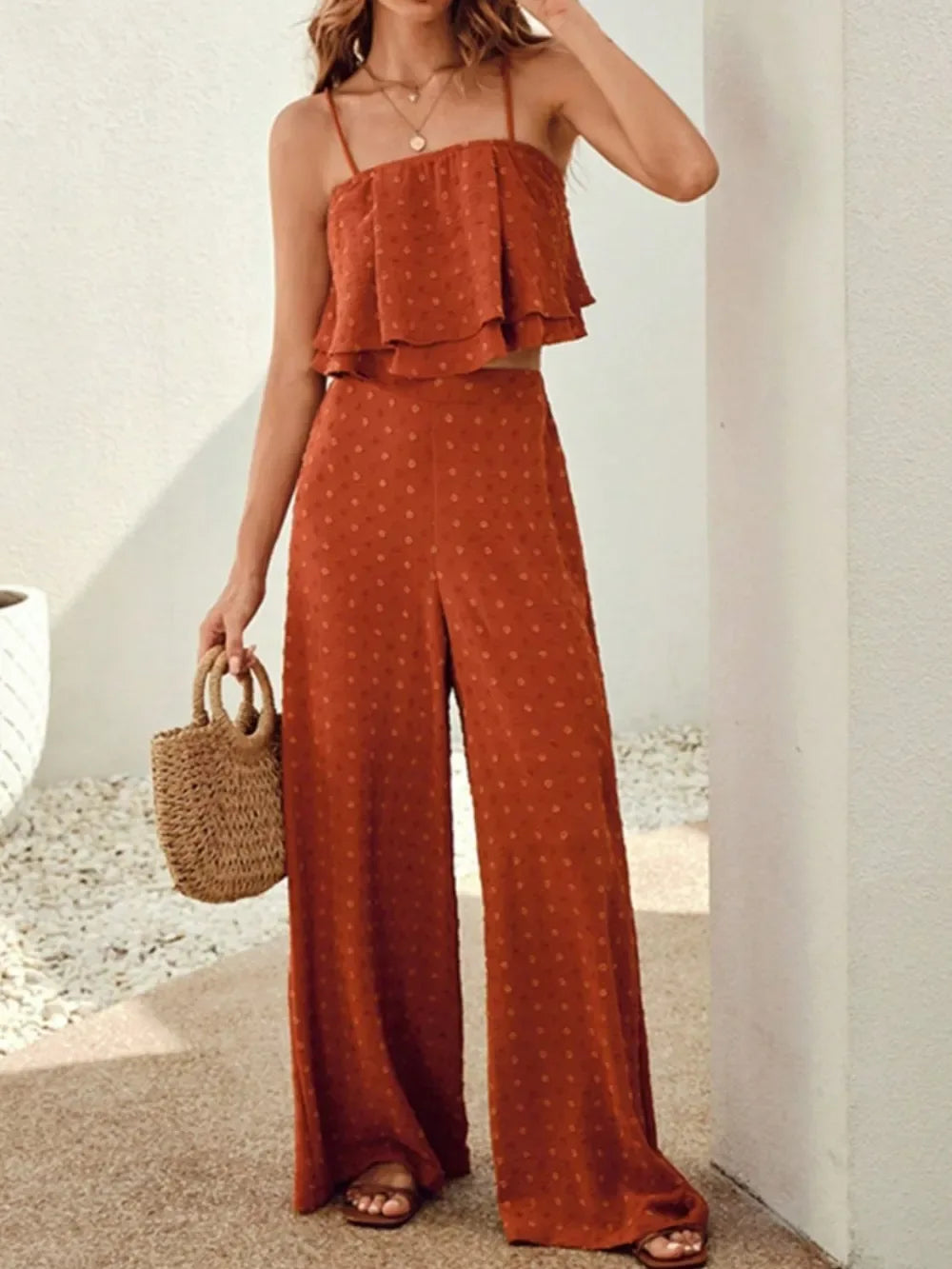 Swiss Dot Layered Cami and Pants Set - Makw Official Site