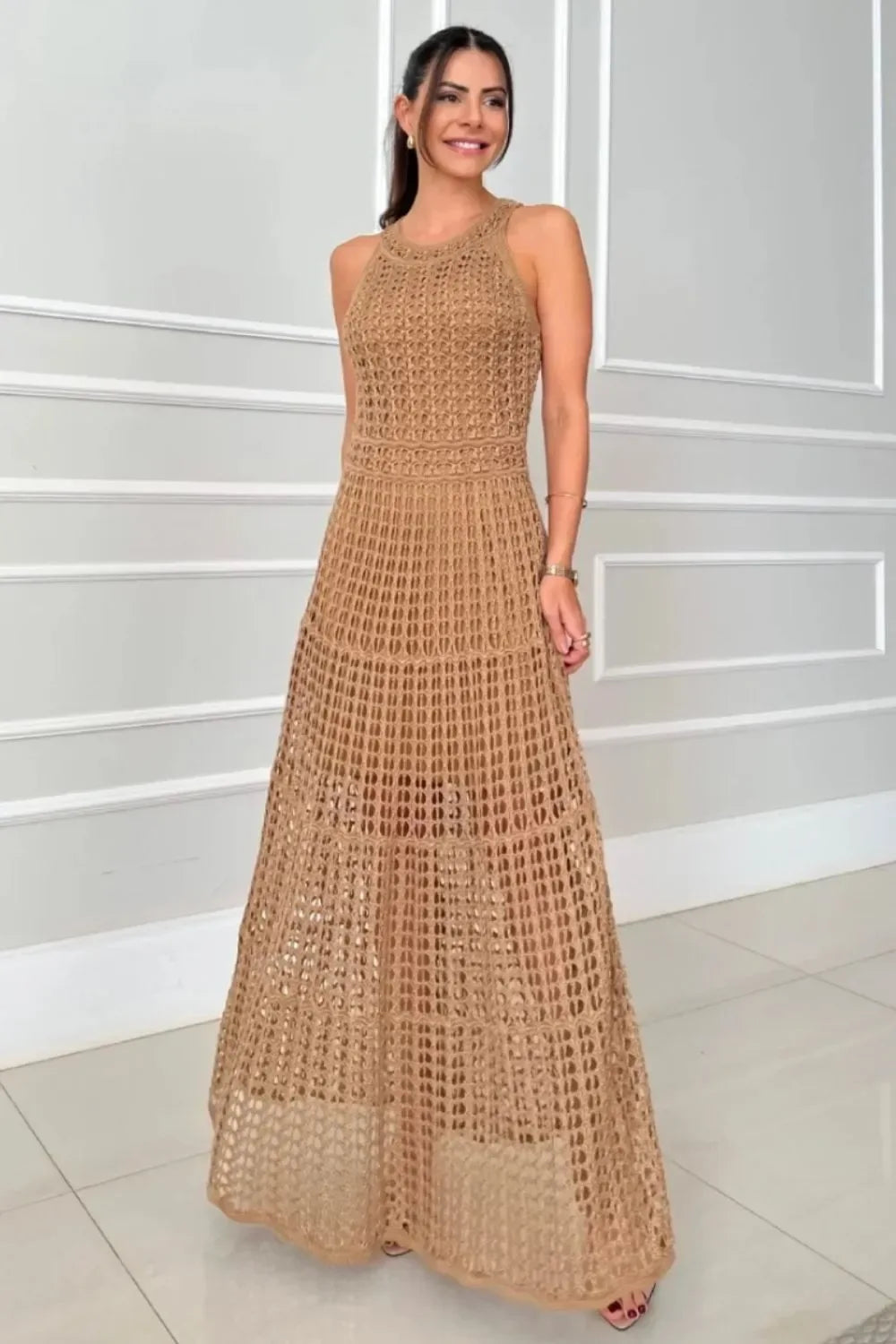 Hollowed-Out Sleeveless Maxi Dress - Makw Official Site